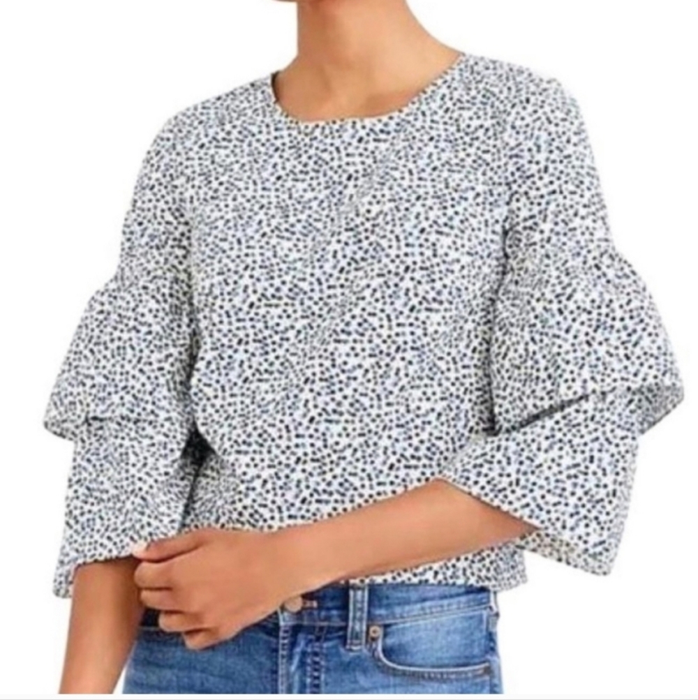 J. Crew Mercantile Women's Blue Ditsy Floral Tiered Sleeve Blouse Size XXS
